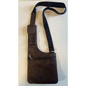 Vintage Nine West Crossbody Bag Unisex Brown Leather Slim Line Wide Strap